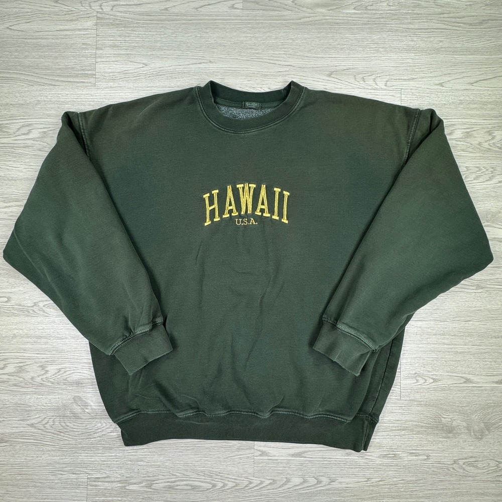 John Galt Women's Sweatshirt Hawaii Embroidered Oversized Green One Size OS